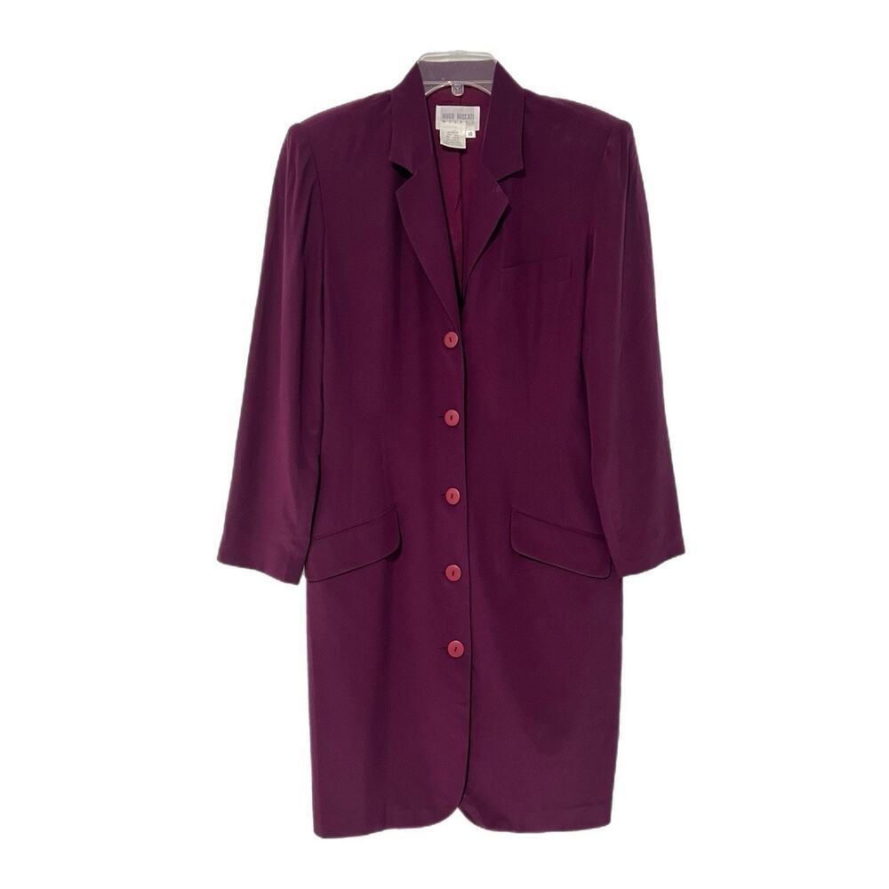 VTG Hugo Buscati 100% Silk Shirt Dress Size 10 Burgundy Career Business OldMoney